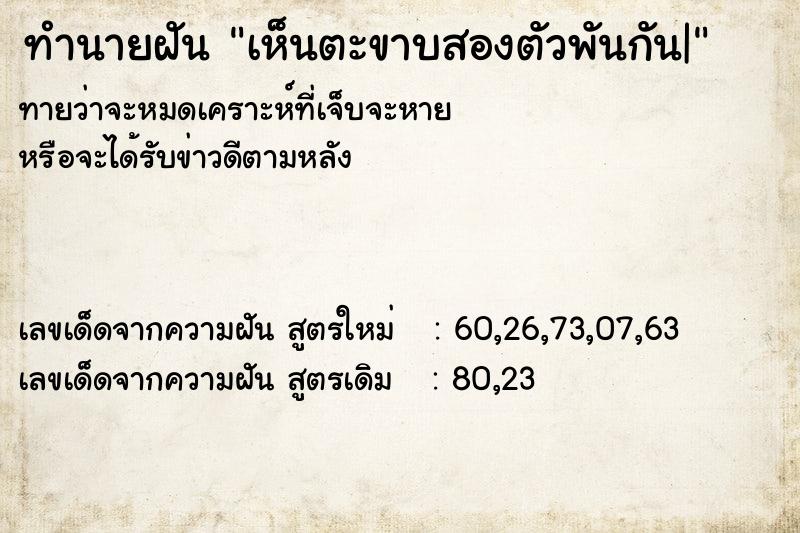 ทำนายฝันทำนายฝันเห็นตะขาบสองตัวพันกัน|